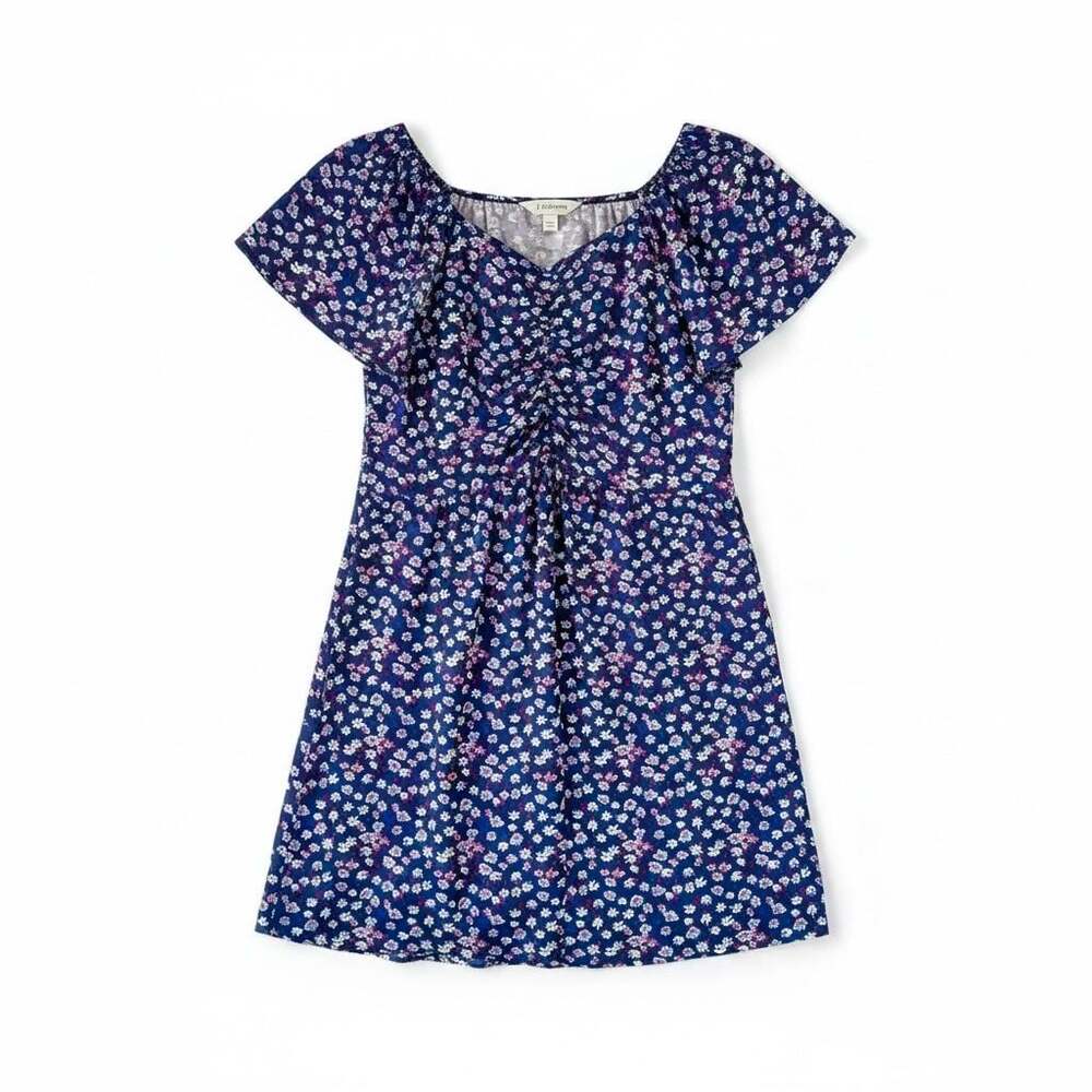 Self Esteem Girls XL Floral Mini Dress Blue Ditsy Flower Short Sleeve Ruched